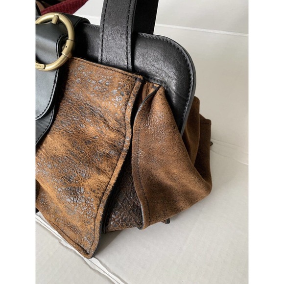 SEQUOIA Marbled Brown Faux Leather Clamshell Shoulder Bag Purse Handbag Large - Picture 2 of 12